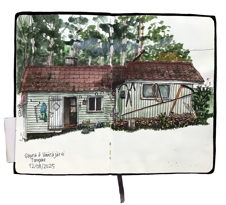 Dessin d'observation sauna Finlande
